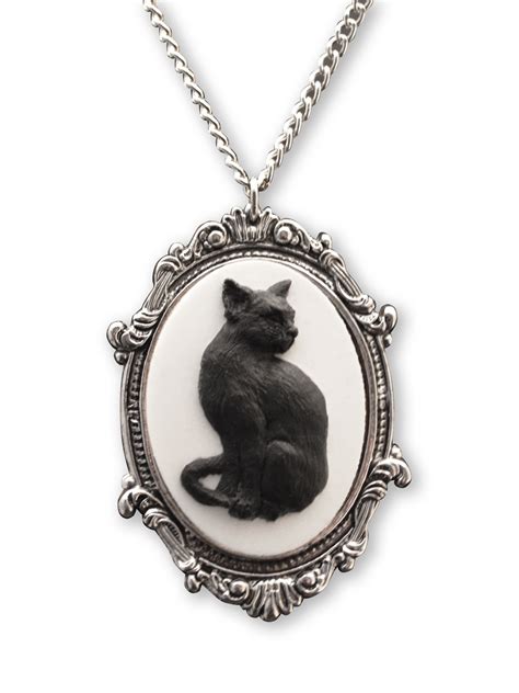 Real Metal Jewelry Black Cat Cameo In Antique Silver Finish Pewter
