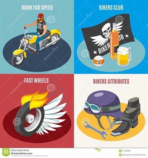 Bikers Isometric Design Concept Stock Vector Illustration Of Icons