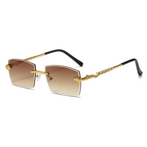 Mens Rimless Gold Frame Brown Gradient Tint Elegant Sunglasses Etsy