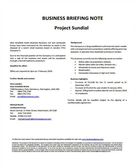 These elements ensure a brief stays brief, while being potent. 9 Briefing Note Templates - Free Sample, Example Format ...