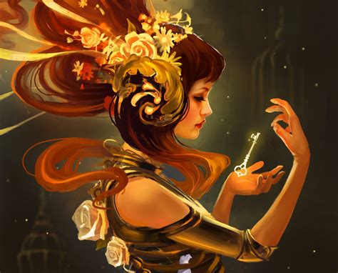 Women Fantasy Art Keys Gold Headdress Wallpapers Hd Desktop And