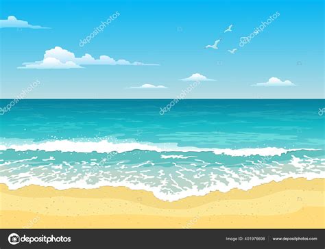 Seascape Waves Cloudy Sky Seagulls Tourism Travelling Natural Vector