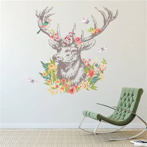 Vintage Deer Bird Walls Stickers Living Room Bedroom Wall Decals