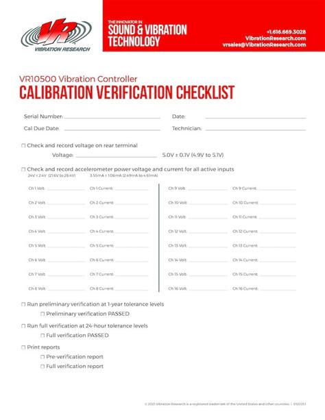 Calibration Checklist