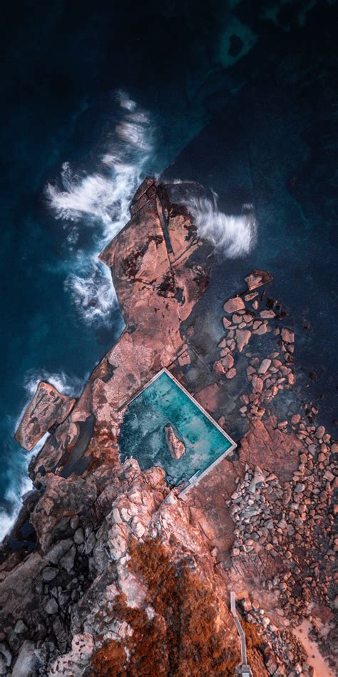 Download 1080x2160 Wallpaper Aerial View Coast Pool Sea Rocks
