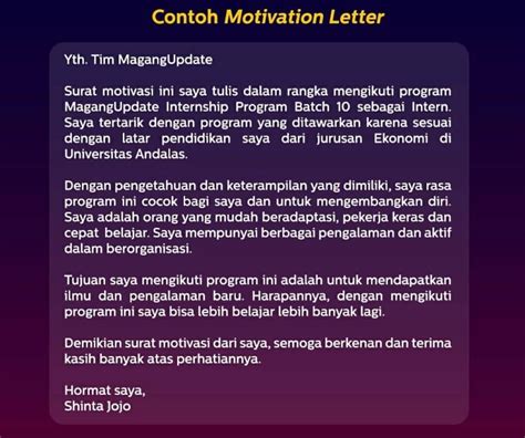 Detail Contoh Motivation Letter Untuk Magang Koleksi Nomer