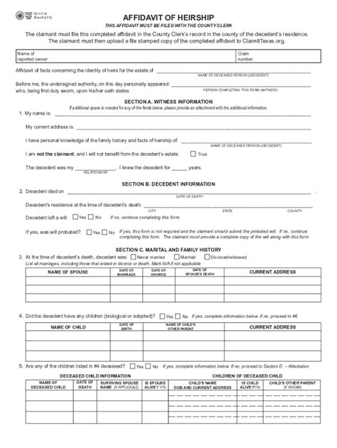 Affidavit Of Heirship Texas 53 111 A 2021 2024 Form Fill Out And Sign