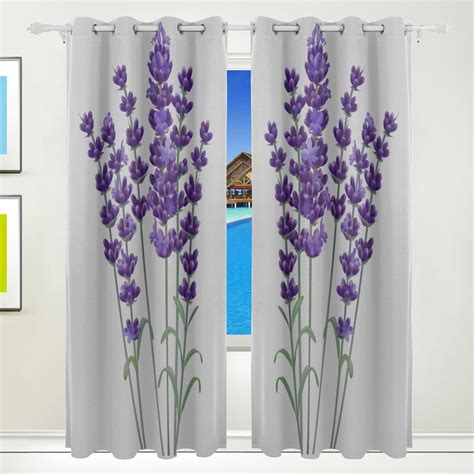 Indoor Blackout Curtains Charming Romantic Purple Lavender Print