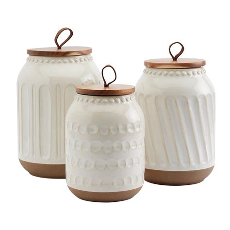 Canister Set Of 3 Piece Embossed White Canister Set Stoneware Etsy In