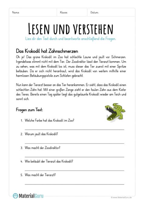 Sprachtests, lesetests und deutschtests, geeignet für schüler von grundschule (2. Lesen und verstehen - MaterialGuru