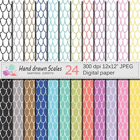 Hand Drawn Scales Seamless Digital Paper Rainbow Scales Pattern