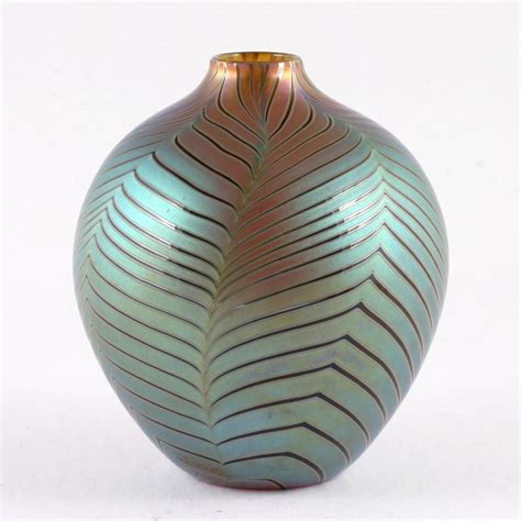 Zweifel Art Glass Vase Pulled Feather Iridescent Hand Blown Glass Art
