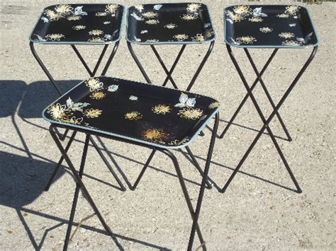 Tv tray tables are usually made of wood, bamboo, particleboard, or metal. Vintage tin tray TV tables, retro all metal folding tables ...