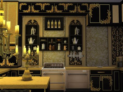 Anna Quinn Stories Black And Golden Kitchen For Sims 4