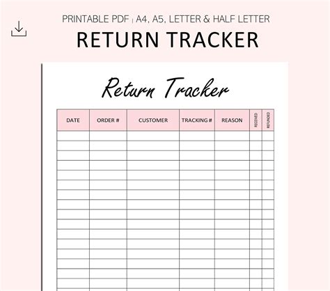 Return Tracker Printable Refund Tracker Store Sale Log Etsy Uk