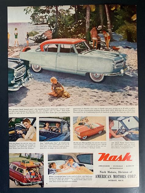 Vintage 1950s Nash Ambassador Rambler Automobiles Ad Etsy
