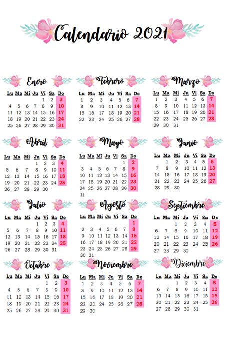 Calendario 2021 Pdf Calendario Para Imprimir Gratis Calendarios