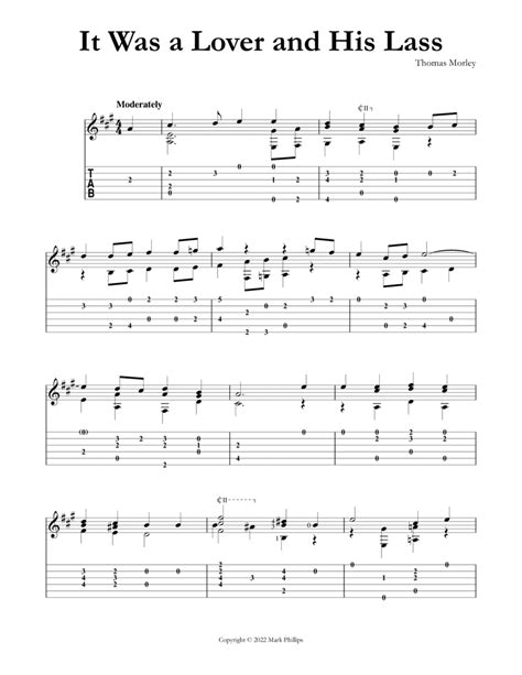 It Was A Lover And His Lass Sheet Music Thomas Morley Guitar Tab