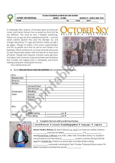 October Sky Student Worksheet Answers