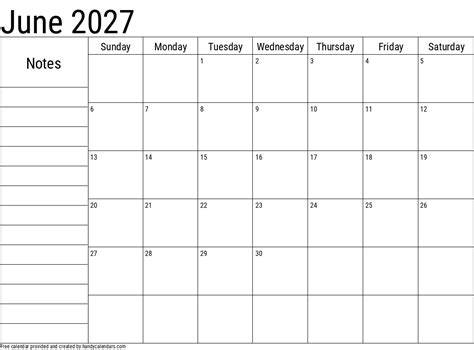 2027 June Calendars Handy Calendars