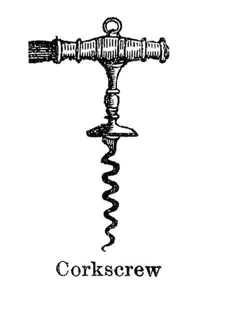 Vintage Clip Art Black And White Corkscrew The