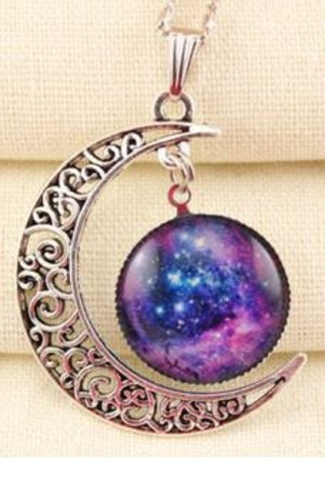 Trendy Celestial Purple Moon And Stars Shape Pendant Necklace For Women