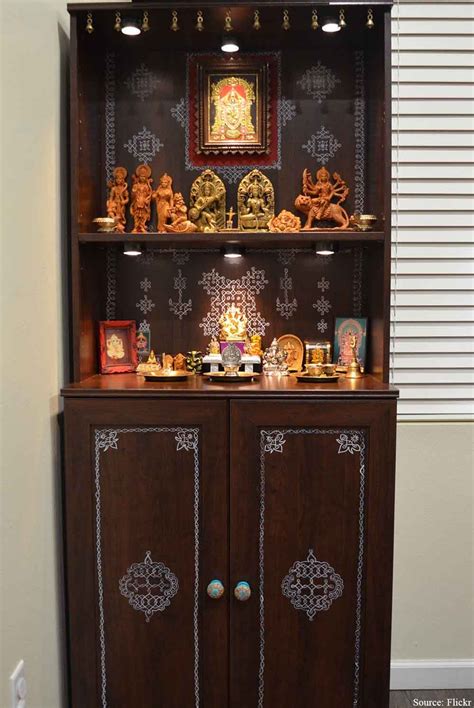 Wooden Open Cabinet With Idols And Cabinets Temple Design For Home