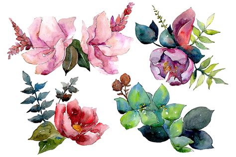 Bouquet Of Tropical Flowers Png Watercolor 153698 Illustrations