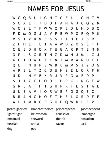Names For Jesus Word Search Wordmint
