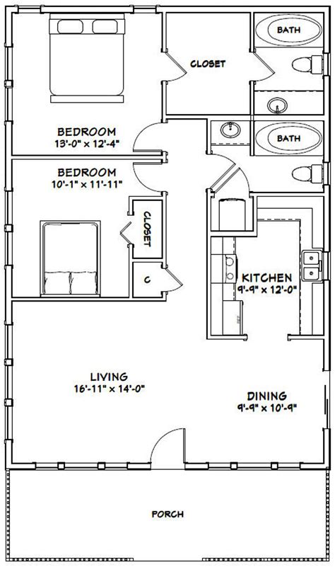 28x40 House 2 Bedroom 2 Bath 1120 Sq Ft Pdf Floor Etsy House Plans