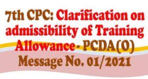 7th CPC Clarification On Admissibility Of Training Allowance PCDA O