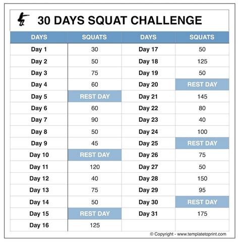 Printable Squat Challenge Chart Images And Photos Finder