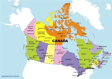 Mapa De Canada Con Nombres Mapa Fisico