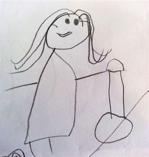 A child's drawing supposedly showing mom trying to sell a shovel at home depot looks suspiciously like a pole dance. HowToBeADad.com - 35 Highly Awkward Drawings from Kids
