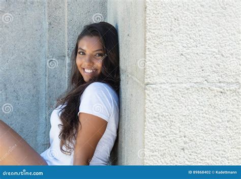 Cute Latin American Woman With Long Hair Stock Photo Image Of