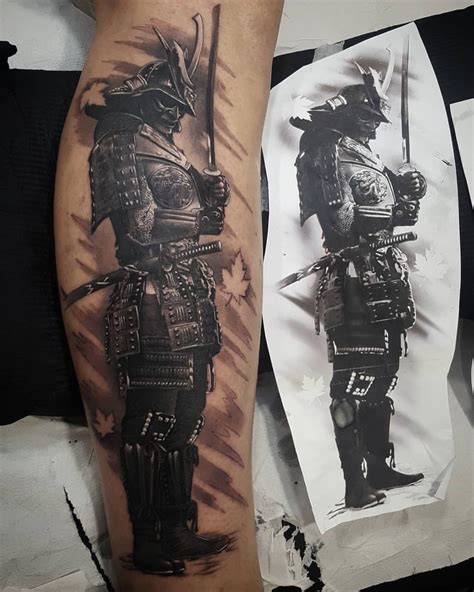 Booom💣 Tatuagem Samurai Perna Tatuagem De Guerreiro Samurai