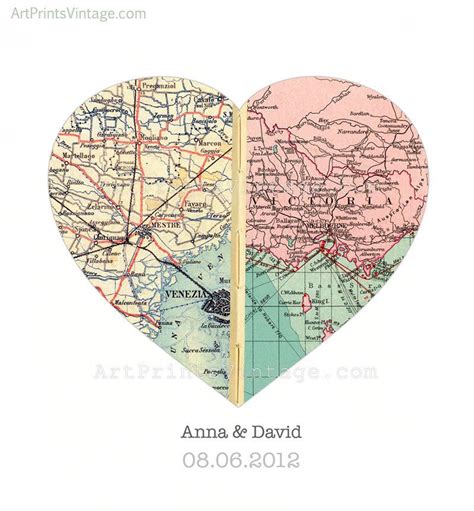 Heart Map Wedding T For Couple Personalized Map Bridal Shower T