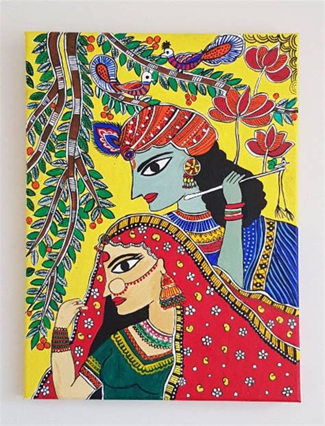 Radha Krishna Cute Madhubani Painting PAINTYU