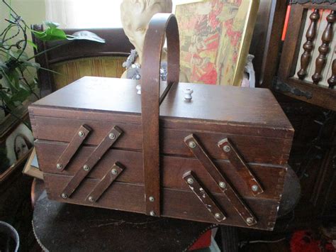 European Antique 1950 Sewing Box Sewing Box Accordion Style Stand