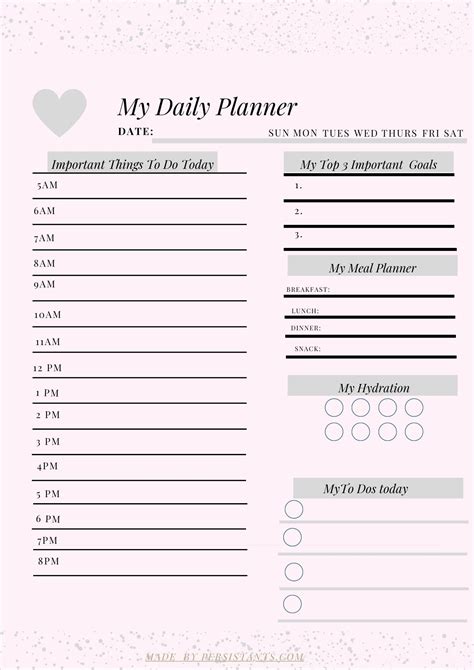 Simple Daily Planner Printable Persistants