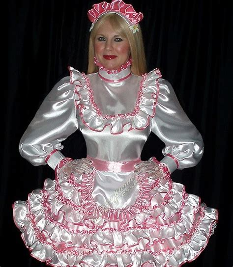 sissymaidcloset white pink satin sissymaid dress