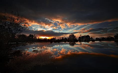 Nature Dark Sunset Night Lakes Reflections Hdr Wallpaper
