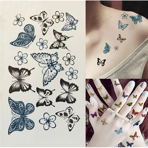 Bittb 10pccs Black Butterfly Flower Waterproof Temporary Tattoos Sticker Transfer Sexy Body Art
