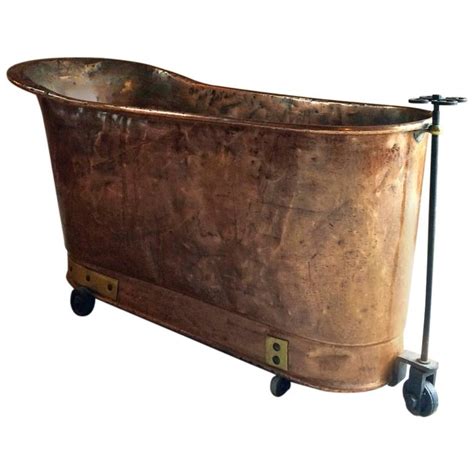 This vanity is complete with copper colored fixtures and hammered copper sink. Antique French Copper Bath Victorian 19th Century Casters ...