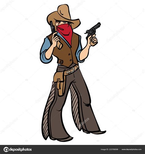Wild West Cartoon Cool Cowboy Wiht Guns Isolated Background Vector
