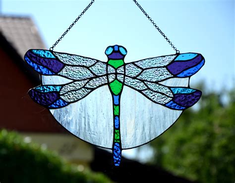 Stained Glass Suncatcher Dragonfly Window Hanging Etsy