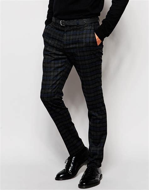 Selected Brushed Check Trousers In Skinny Fit In Gray For Men Lyst