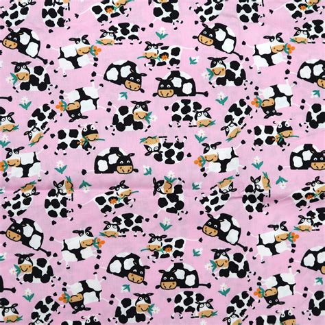Cute Cow Printed Cotton Fabric Cow Printed On Sweet Pink Etsy