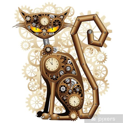 Fototapete Steampunk Vintage Style Cat Cat Mechanic Surreal Pixersch