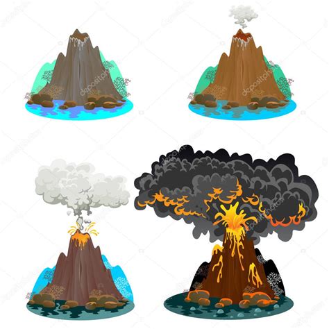 Un Conjunto De Volcanes De Diversos Grados De Erupción Un Vulcano
